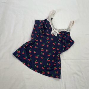 Trendy Y2k Coquette Lace Bow Blue Cherry Top