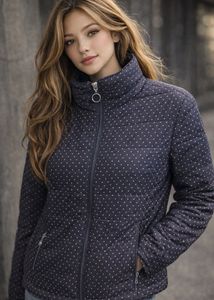 Navy Polka Dot Puffer Jacket