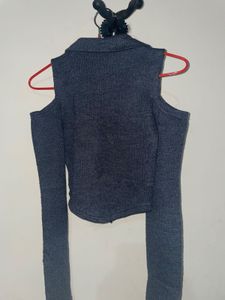 Cold Shoulder Zipper Top