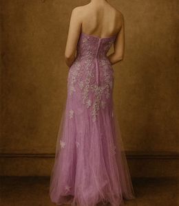 Lavender Floral Lace Formal Gown