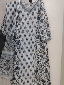 PURE COTTON Floral Print Kurta with Dupatta