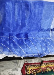 Organza Royal Blue Frock With Pajama And Dupatta