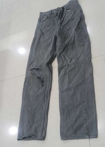 Distressed Gray Wide Leg Jeans