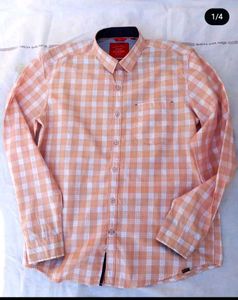 Peach Plaid Button-Down