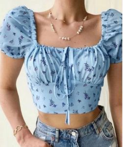 Blue Floral Crop Top