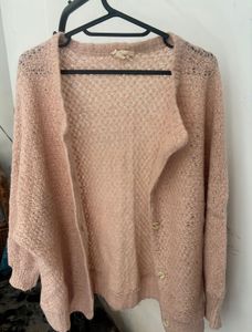 Soft Peach Open-Knit Cardigan