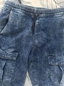 Acid Wash Denim Cargo Joggers