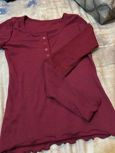 Burgundy Button-Down Top