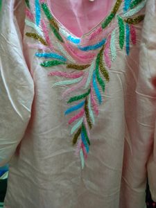 Beautiful Pink Rainbow Kadana Work Kurta