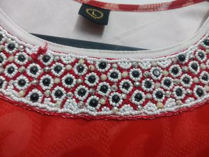 Red And White Georgette Umbrella Kurti