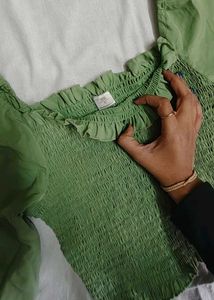 Green Smocked Top