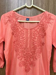 Peach Embroidered Kurta