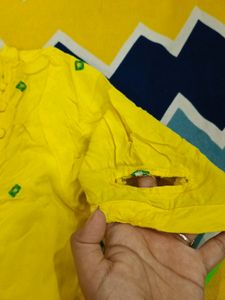 Yellow Green Thread Work Gown