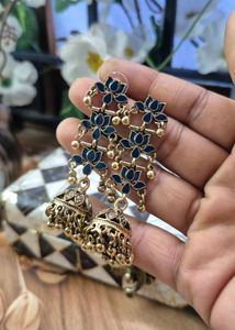 Blue Floral Jhumka Earrings