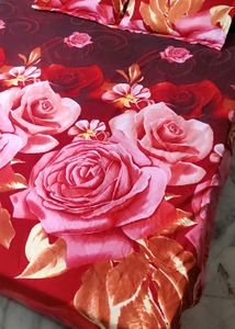 Red 🔴Floral Double Bed BedSheet With Pillow