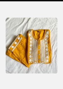 Mustard Embroidered Kurta Set