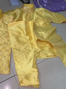 Boy&#39;s Yellow Embellished Sherwani