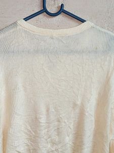 PLUS SIZE Crop Top Cardigan Ribbed Cream