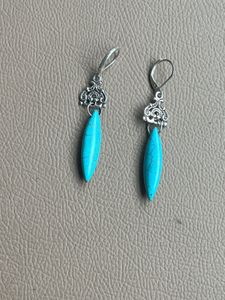Turquoise &amp; Silver Leaf Earrings
