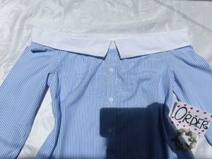 Striped Off-Shoulder Fitted Shirt 💙