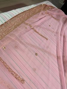 Pink &amp; Gold Embellished Saree