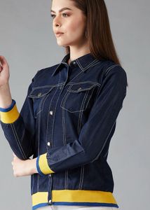 Denim Navy Blue Jacket with Yellow Trim