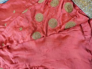 Orange-peach Stone Work Saree