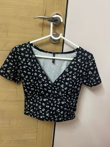 Floral Black Crop Top