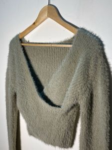 Olive Fuzzy Knit Crop Top