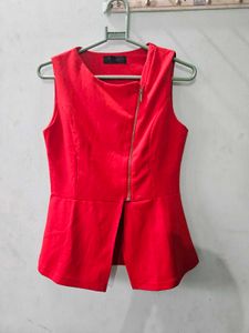Red Peplum Sleeveless Top