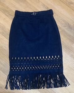 Navy Fringe Skirt