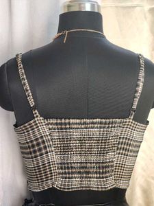 Vera Moda Checked Strappy Crop Top with Tie-Up