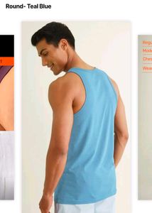 Neo-Cotton Antibacterial Vest Round- Teal Blue