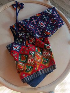 Blue Bandhani Scarf with Tassels