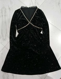 Velvet hot silver diamond chain decorated dress🖤