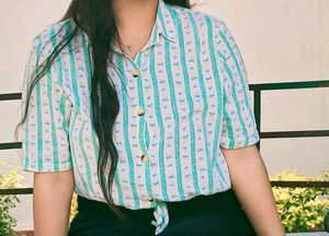 Floral Striped Tie-Front Shirt