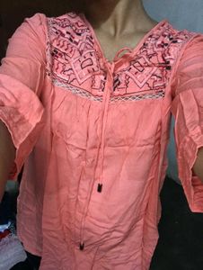 Peach Embroidered Top