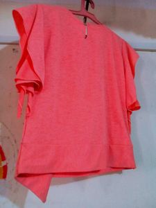 Coral Ruffle Sleeve Blouse