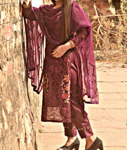 Elegant Maroon Embroidered Suit Set