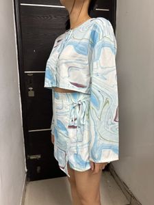 Blue &amp; White Top + Skort Set