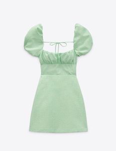 ZARA - Gingham Green Plaid Puff Sleeves Dress 💚🌴