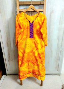 Yellow Tie-Dye Cotton Kurti Size-44-46