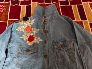 Denim Dress with Floral Detail