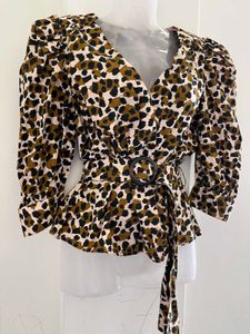 Leopard Print Tie-Waist Blouse