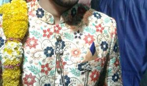 Floral Sherwani with Brooch