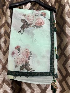 Pure Organza Floral Saree With Tussels