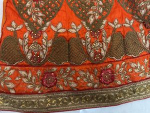 Unstitched Lehenga Orange With Rose Flowers Leheng