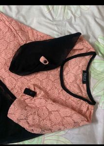 Peach Black Net Top