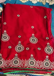 Red Embroidered Saree