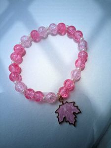 Pink Maple Leaf Beaded Bracelet